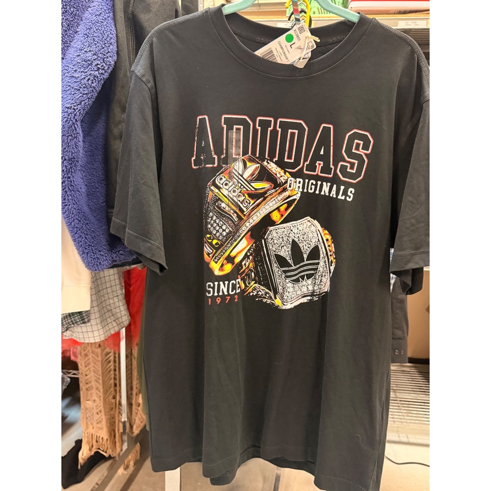 Adidas Originals Mens Championship T-Shirt Black Graphic Tee Size Large New